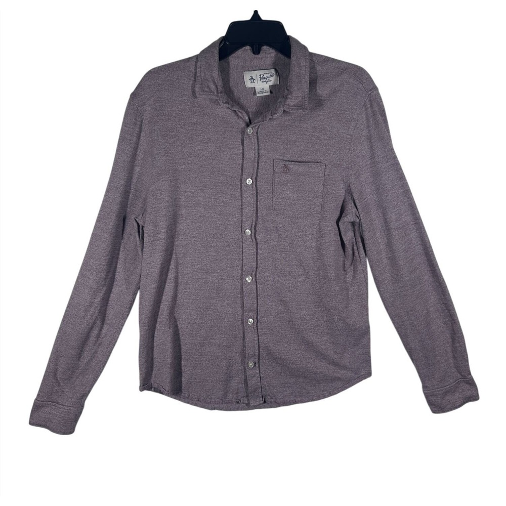 Original Penguin Men's Long Sleeve Button-Down Shirt in Heathered Purple